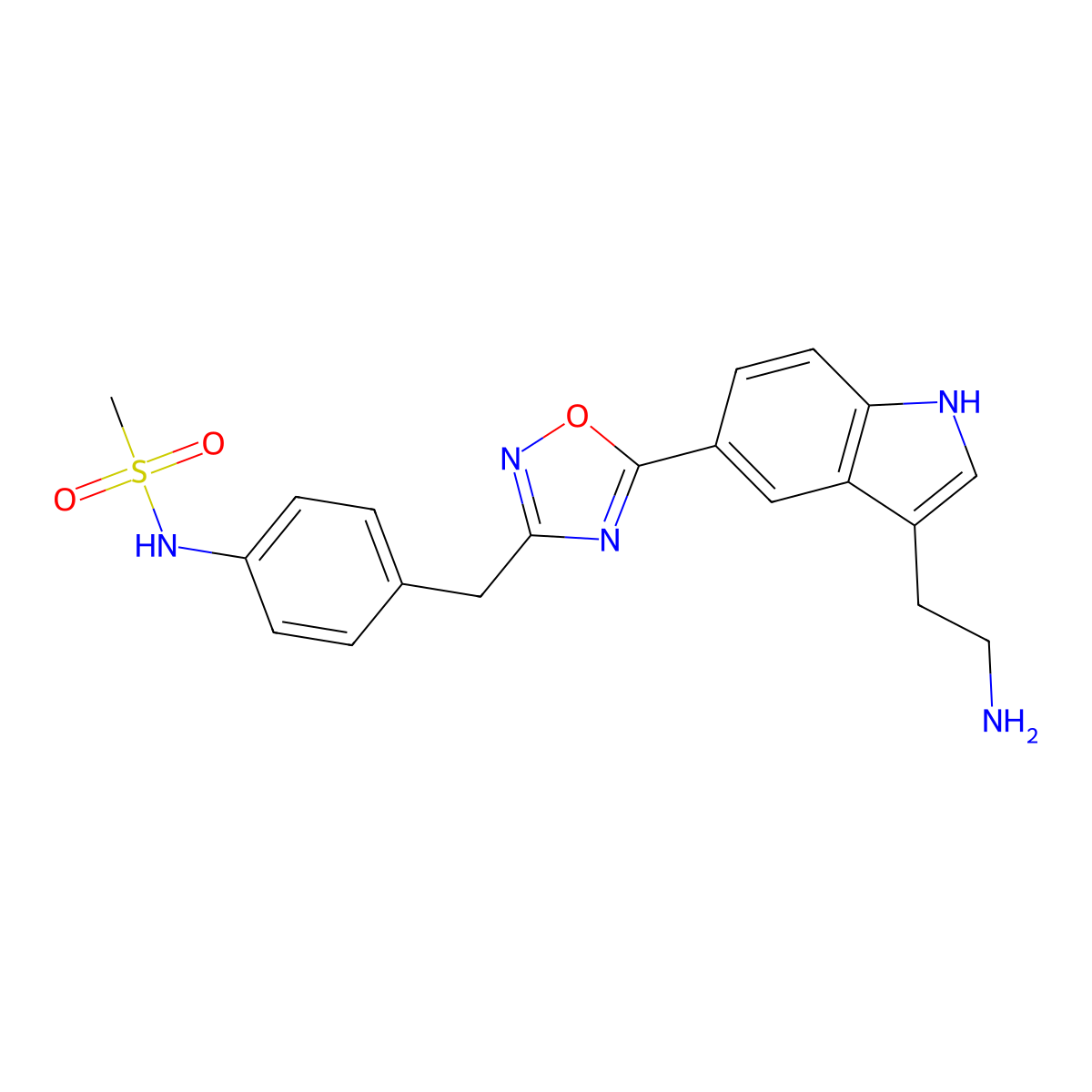 2-(5-(3-(4-(Methylsulfonylamino)benzyl)-1,2,4-oxadiazol-5-yl)-1H-indole-3-yl)ethylamine molecular structure, CAS 137403-12-4