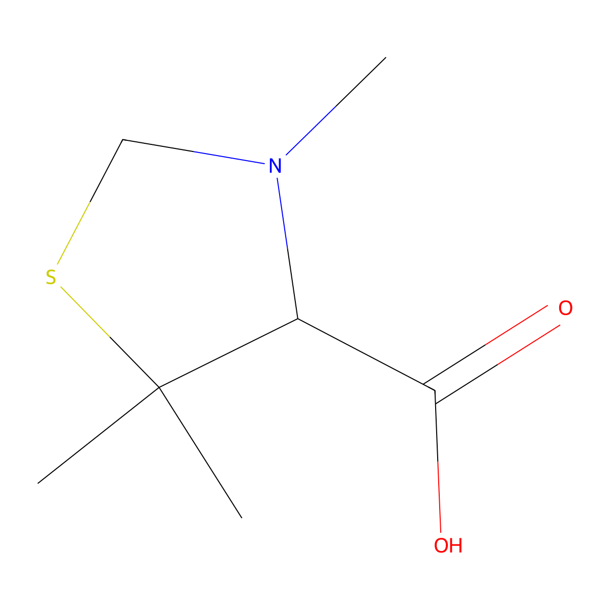 (4R)-3,5,5-trimethyl-1,3-thiazolidine-4-carboxylic acid molecular structure, CAS 1374032-43-5
