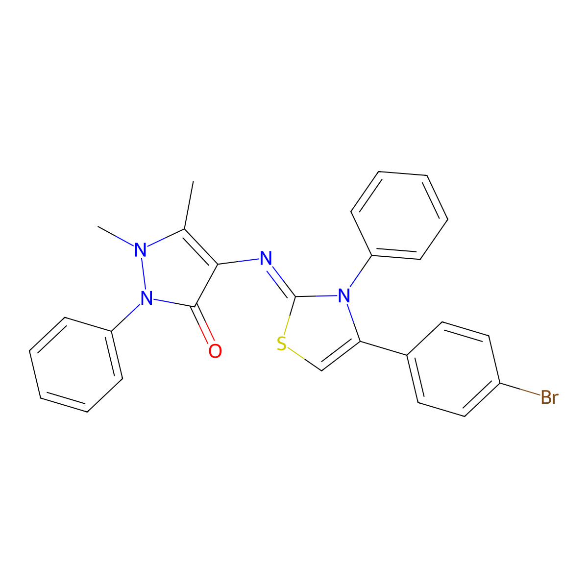 (Z)-4-((4-(4-bromophenyl)-3-phenylthiazol-2(3H)-ylidene)amino)-1,5-dimethyl-2-phenyl-1H-pyrazol-3(2H)-one molecular structure, CAS 137404-96-7