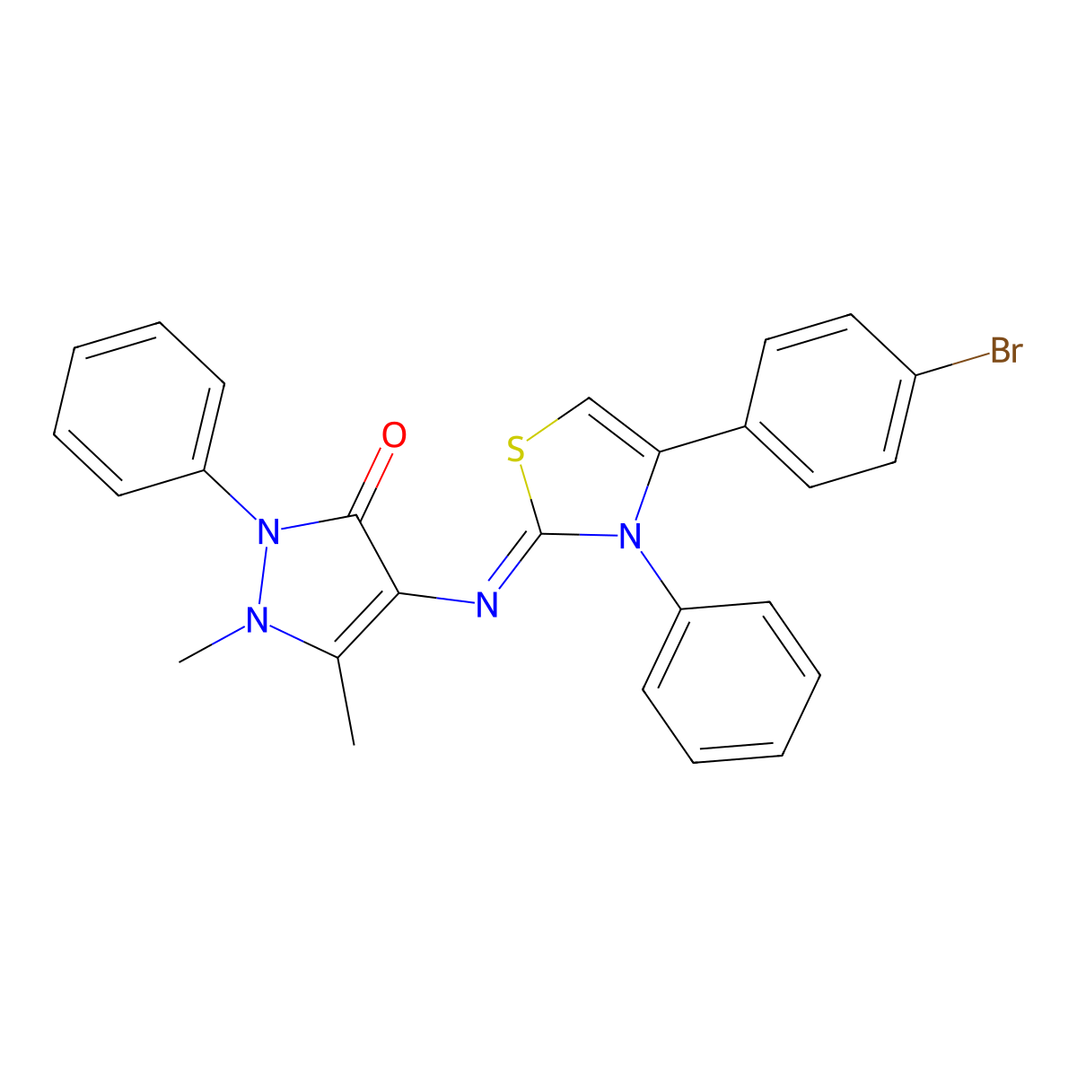 (Z)-4-((4-(4-bromophenyl)-3-phenylthiazol-2(3H)-ylidene)amino)-1,5-dimethyl-2-phenyl-1H-pyrazol-3(2H)-one molecular structure, CAS 137404-96-7