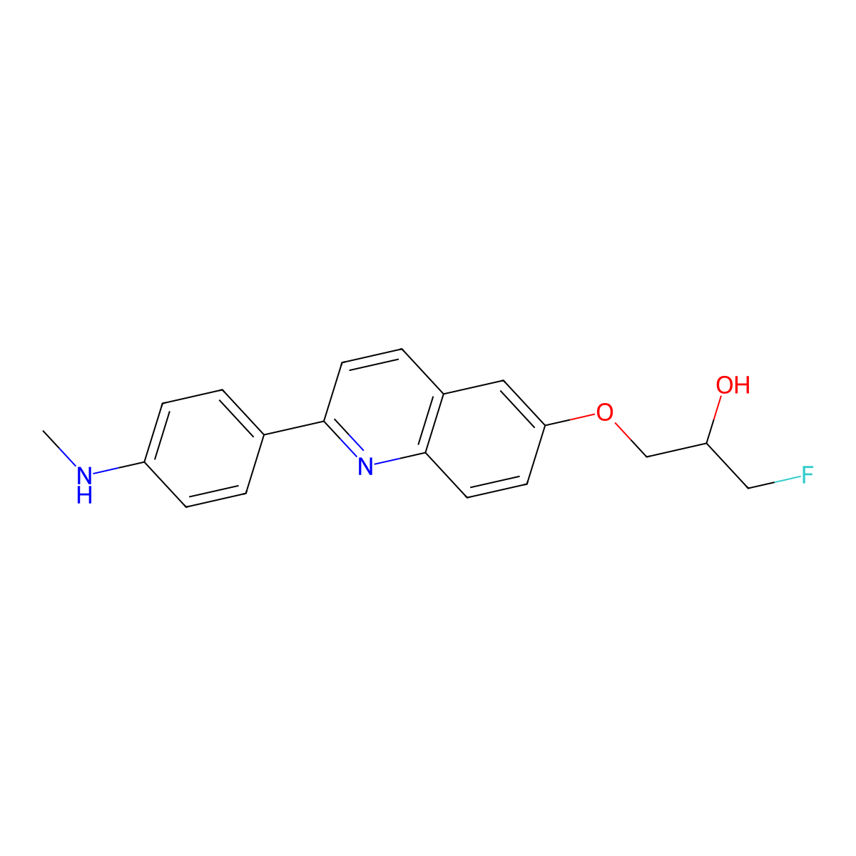 1-Fluoro-3-(2-(4-(methylamino)phenyl)quinolin-6-yloxy)propan-2-ol molecular structure, CAS 1374107-54-6