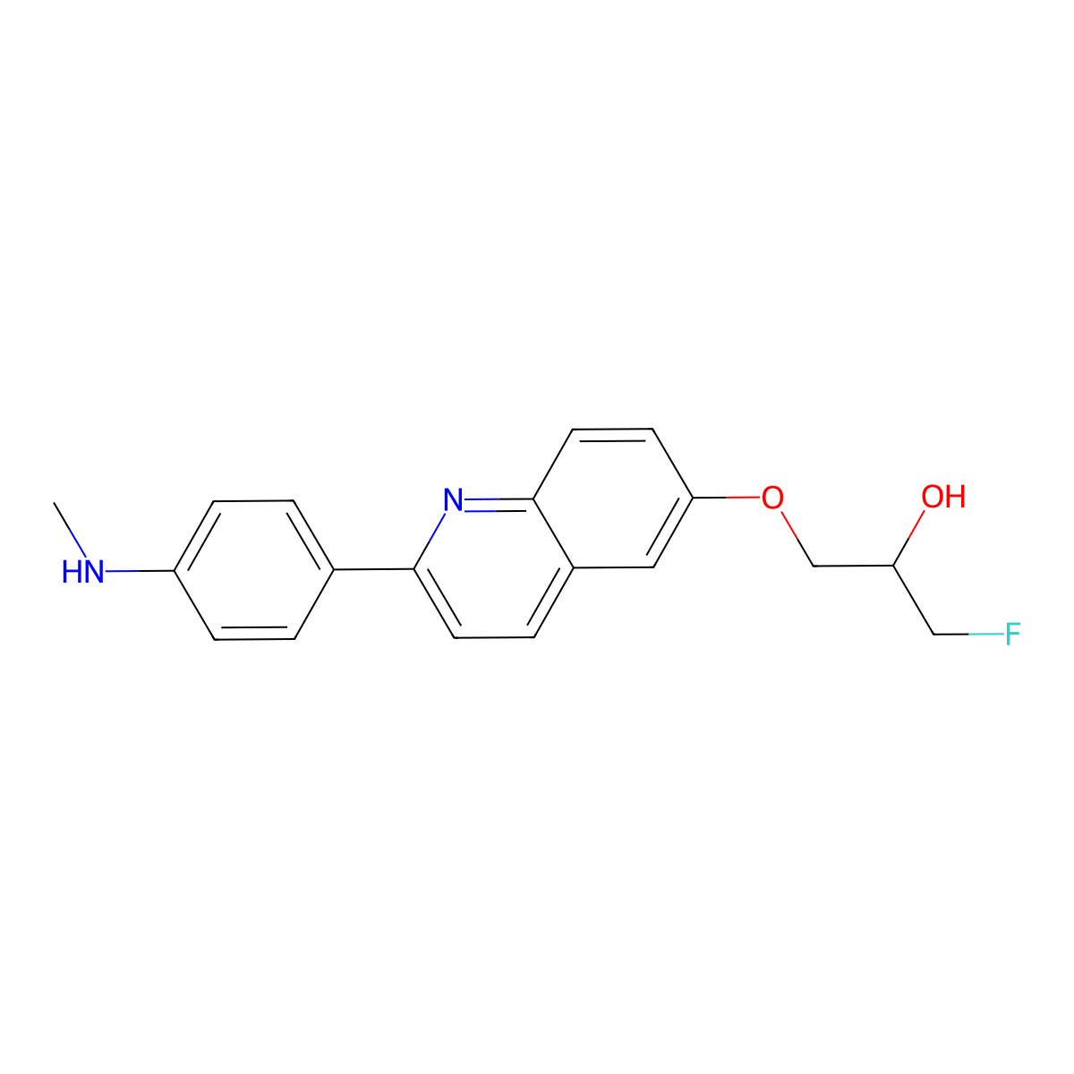 1-Fluoro-3-(2-(4-(methylamino)phenyl)quinolin-6-yloxy)propan-2-ol molecular structure, CAS 1374107-54-6