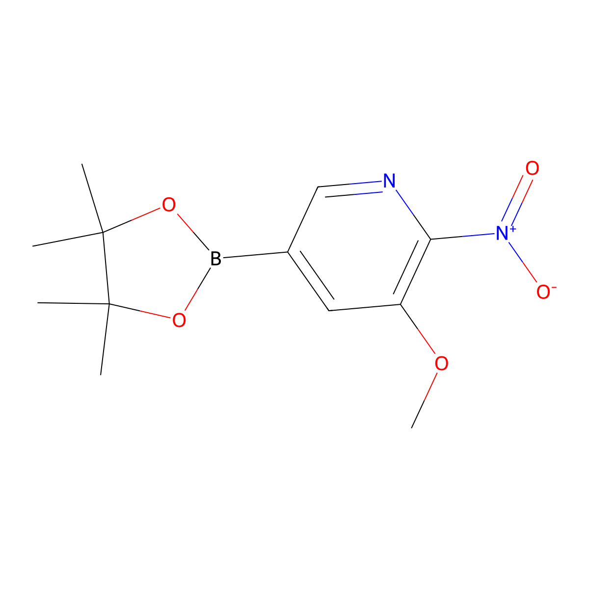 3-Methoxy-2-nitro-5-(4,4,5,5-tetramethyl-1,3,2-dioxaborolan-2-YL)pyridine molecular structure, CAS 1374110-13-0