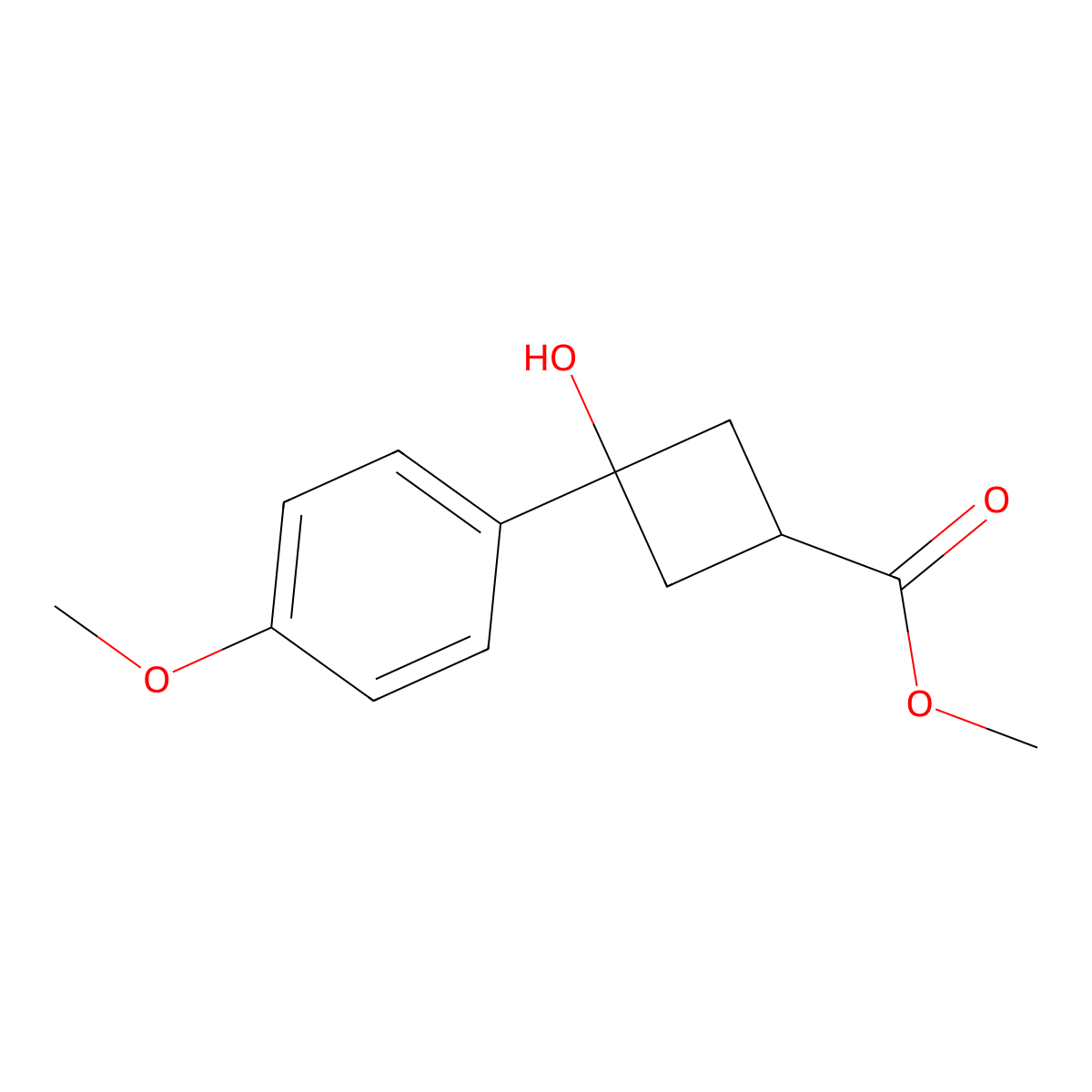 Methyl 3-hydroxy-3-(4-methoxyphenyl)cyclobutanecarboxylate molecular structure, CAS 1374134-31-2