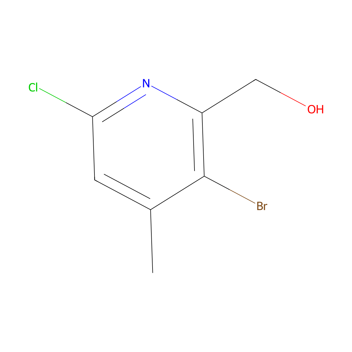 (3-Bromo-6-chloro-4-methylpyridin-2-yl)methanol molecular structure, CAS 1374134-46-9