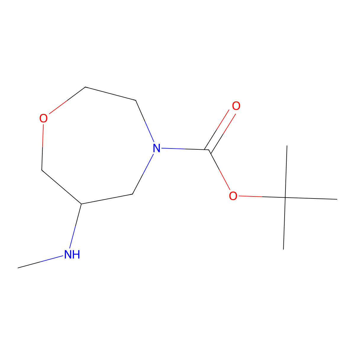 Tert-butyl 6-(methylamino)-1,4-oxazepane-4-carboxylate molecular structure, CAS 1374243-36-3