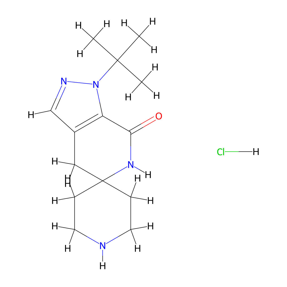 1'-(tert-Butyl)-4',6'-dihydrospiro[piperidine-4,5'-pyrazolo[3,4-c]pyridin]-7'(1'H)-one hydrochloride molecular structure, CAS 1374257-89-2