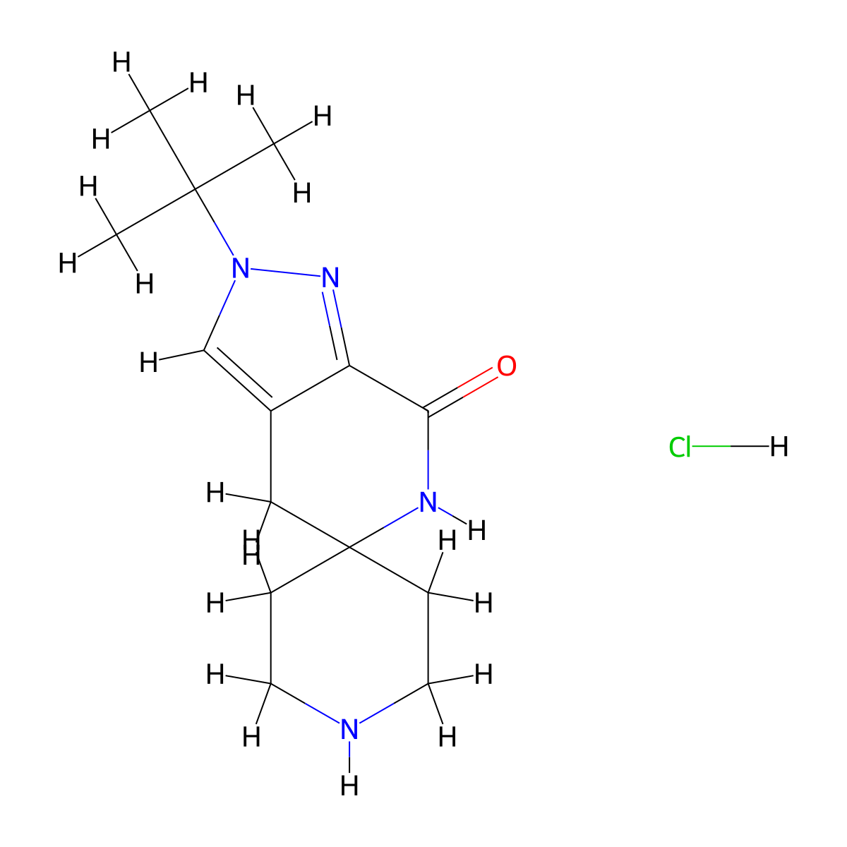 2'-(tert-Butyl)-4',6'-dihydrospiro[piperidine-4,5'-pyrazolo[3,4-c]pyridin]-7'(2'H)-one hydrochloride molecular structure, CAS 1374258-13-5
