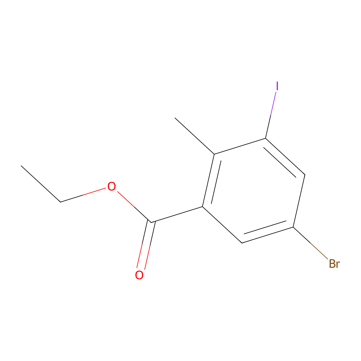 5-Bromo-3-iodo-2-methyl benzoic acid ethyl ester molecular structure, CAS 1374264-53-5