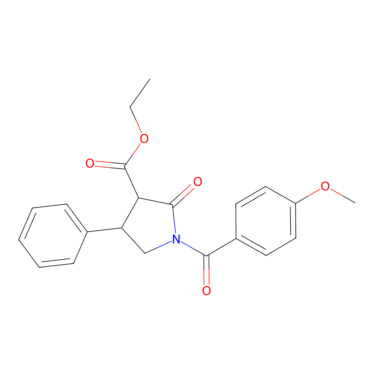 3-Pyrrolidinecarboxylic acid, 1-(4-methoxybenzoyl)-2-oxo-4-phenyl-, ethyl ester molecular structure, CAS 137427-81-7