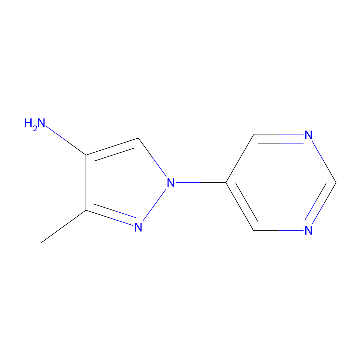 3-Methyl-1-(pyrimidin-5-yl)-1h-pyrazol-4-amine molecular structure, CAS 1374320-41-8
