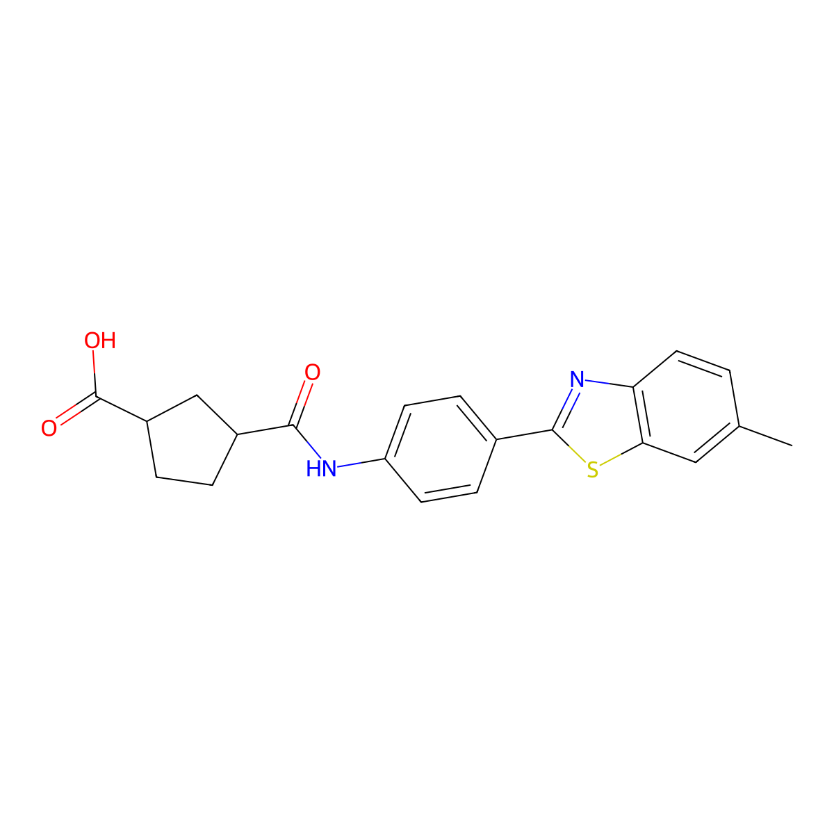 3-((4-(6-Methylbenzo[d]thiazol-2-yl)phenyl)carbamoyl)cyclopentanecarboxylic acid molecular structure, CAS 1374325-56-0