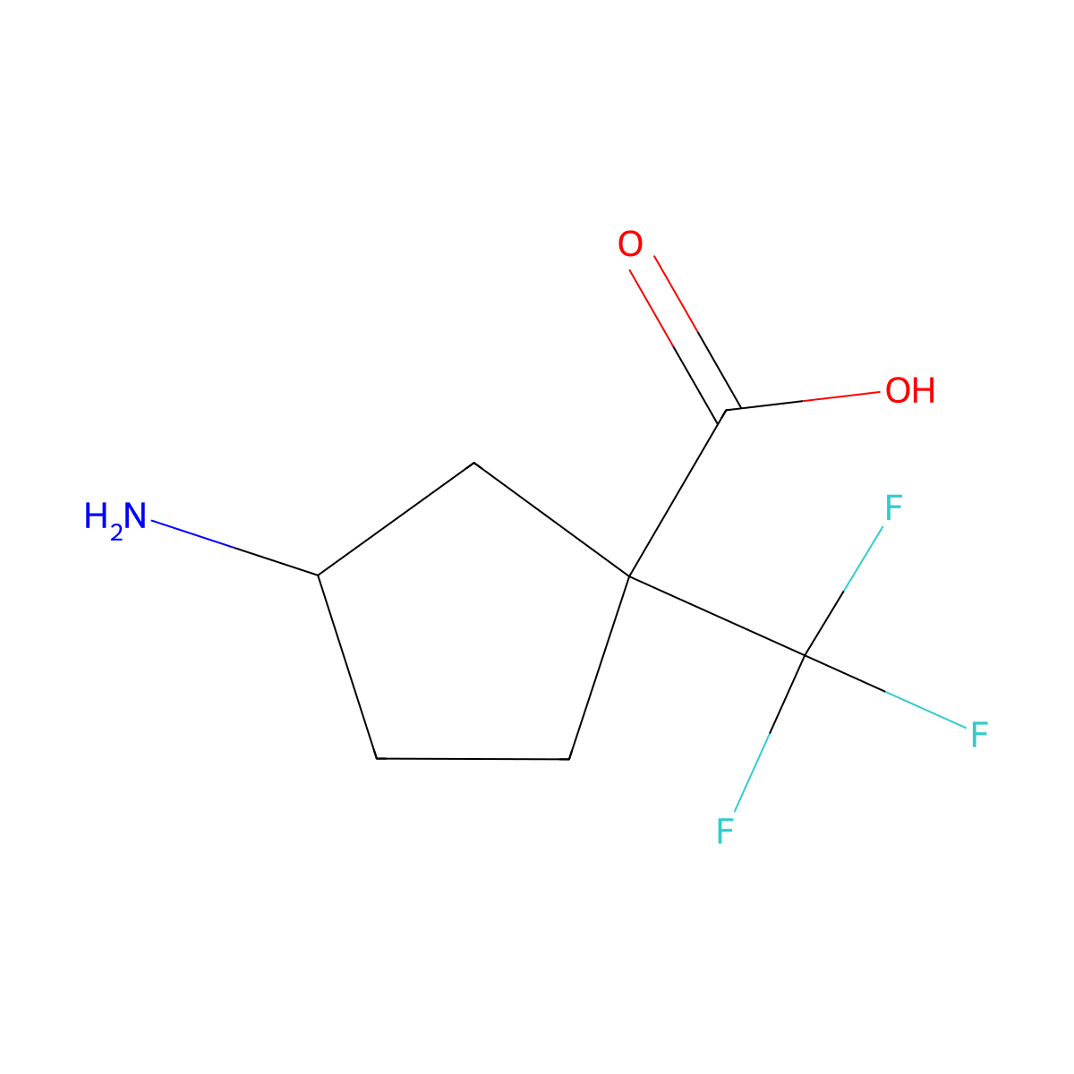 rac-(1R,3S)-3-amino-1-(trifluoromethyl)cyclopentane-1-carboxylic acid molecular structure, CAS 1374394-95-2