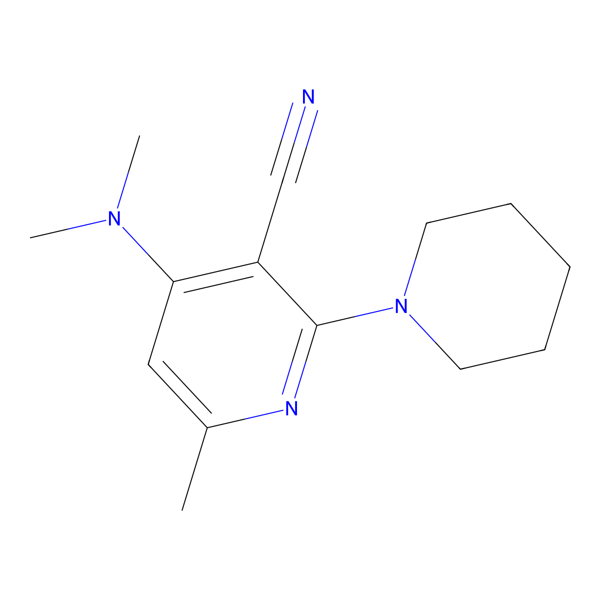 3-Pyridinecarbonitrile, 4-(dimethylamino)-6-methyl-2-(1-piperidinyl)- molecular structure, CAS 137440-94-9