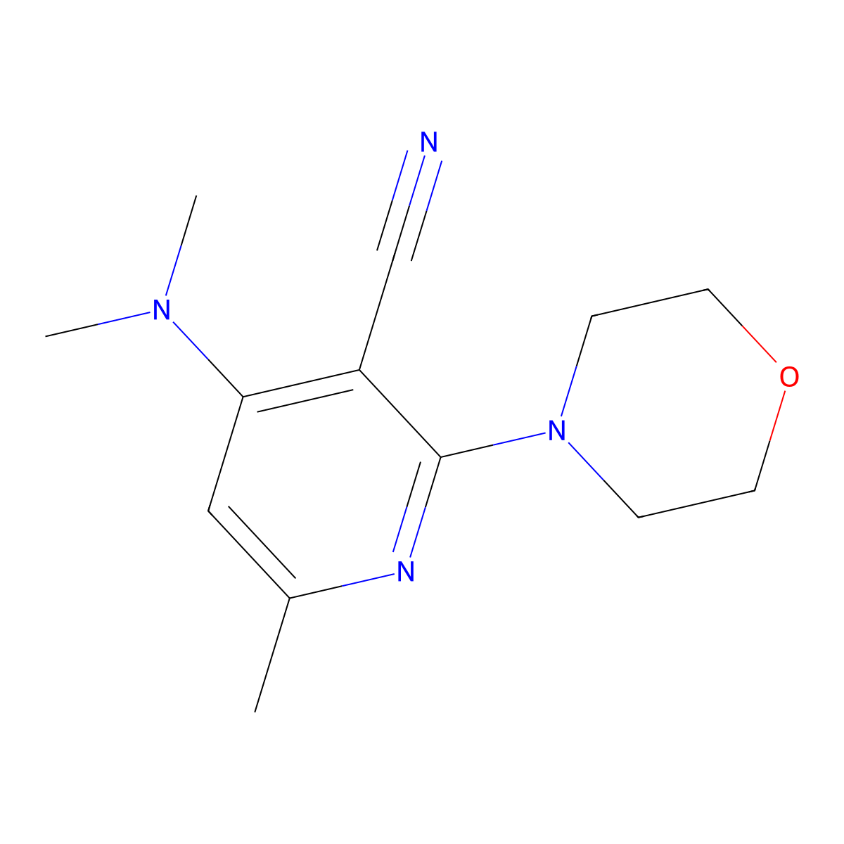 3-Pyridinecarbonitrile, 4-(dimethylamino)-6-methyl-2-(4-morpholinyl)- molecular structure, CAS 137440-95-0