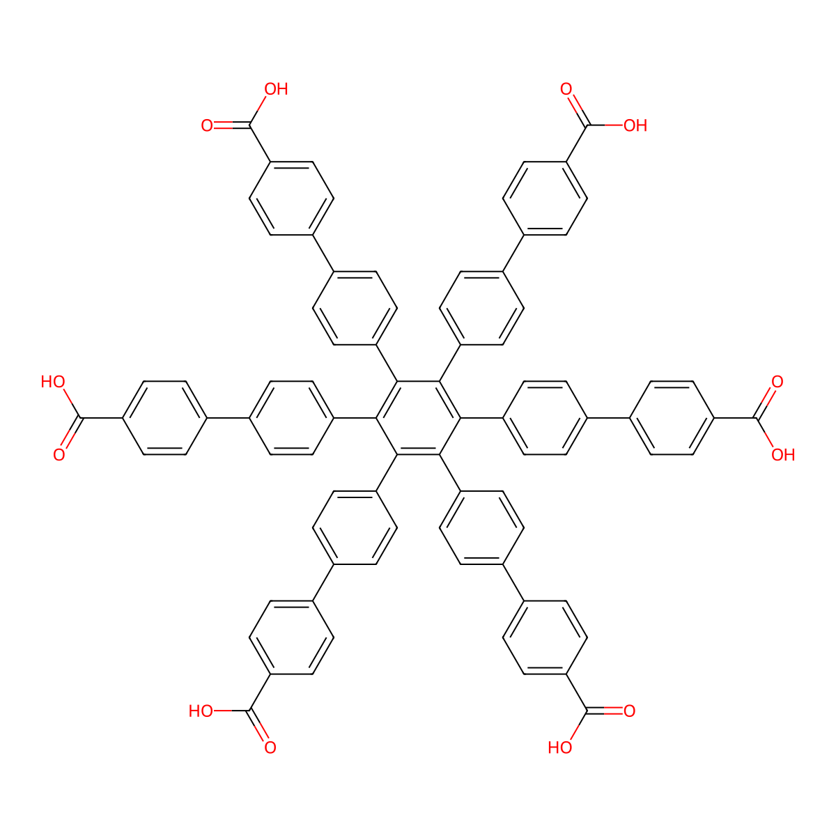 3'',4'',5'',6''-Tetrakis(4'-carboxy[1,1'-biphenyl]-4-yl)[1,1':4',1'':2'',1''':4''',1''''-quinquephenyl]-4,4''''-dicarboxylic acid molecular structure, CAS 1374404-53-1