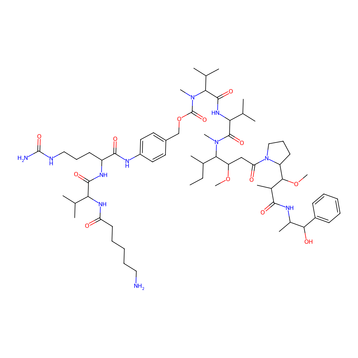 Aminocaproyl-Val-Cit-PABC-MMAE molecular structure, CAS 1374407-35-8
