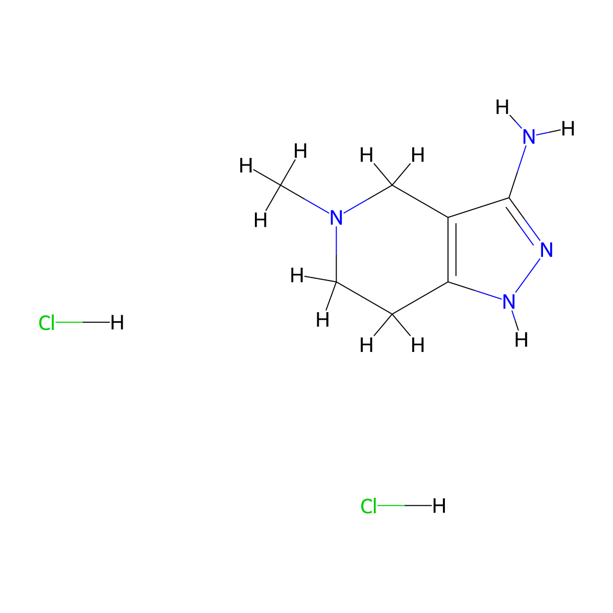 5-methyl-4,5,6,7-tetrahydro-2H-pyrazolo[4,3-c]pyridin-3-amine dihydrochloride molecular structure, CAS 1374407-79-0