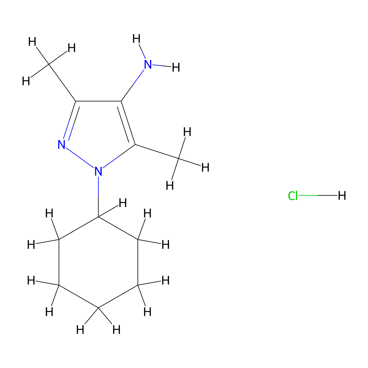 1-cyclohexyl-3,5-dimethyl-1H-pyrazol-4-amine hydrochloride molecular structure, CAS 1374407-92-7