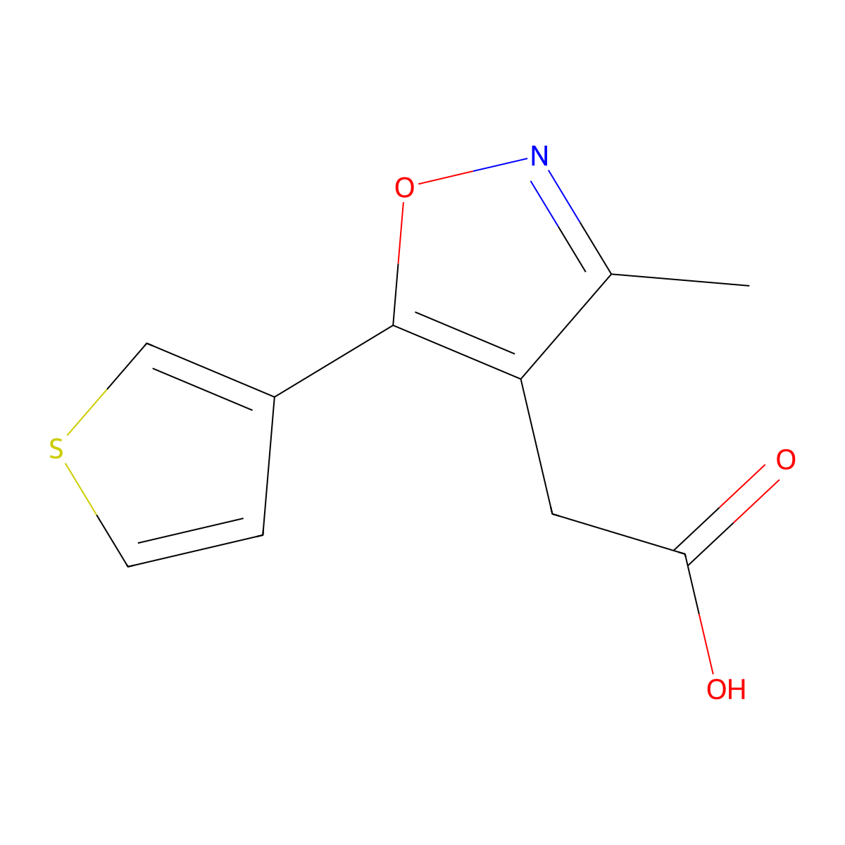2-(3-Methyl-5-(thiophen-3-yl)isoxazol-4-yl)acetic acid molecular structure, CAS 1374408-22-6