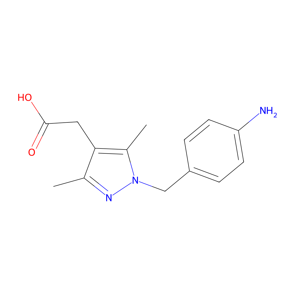 2-(1-(4-aminobenzyl)-3,5-dimethyl-1H-pyrazol-4-yl)acetic acid molecular structure, CAS 1374408-23-7