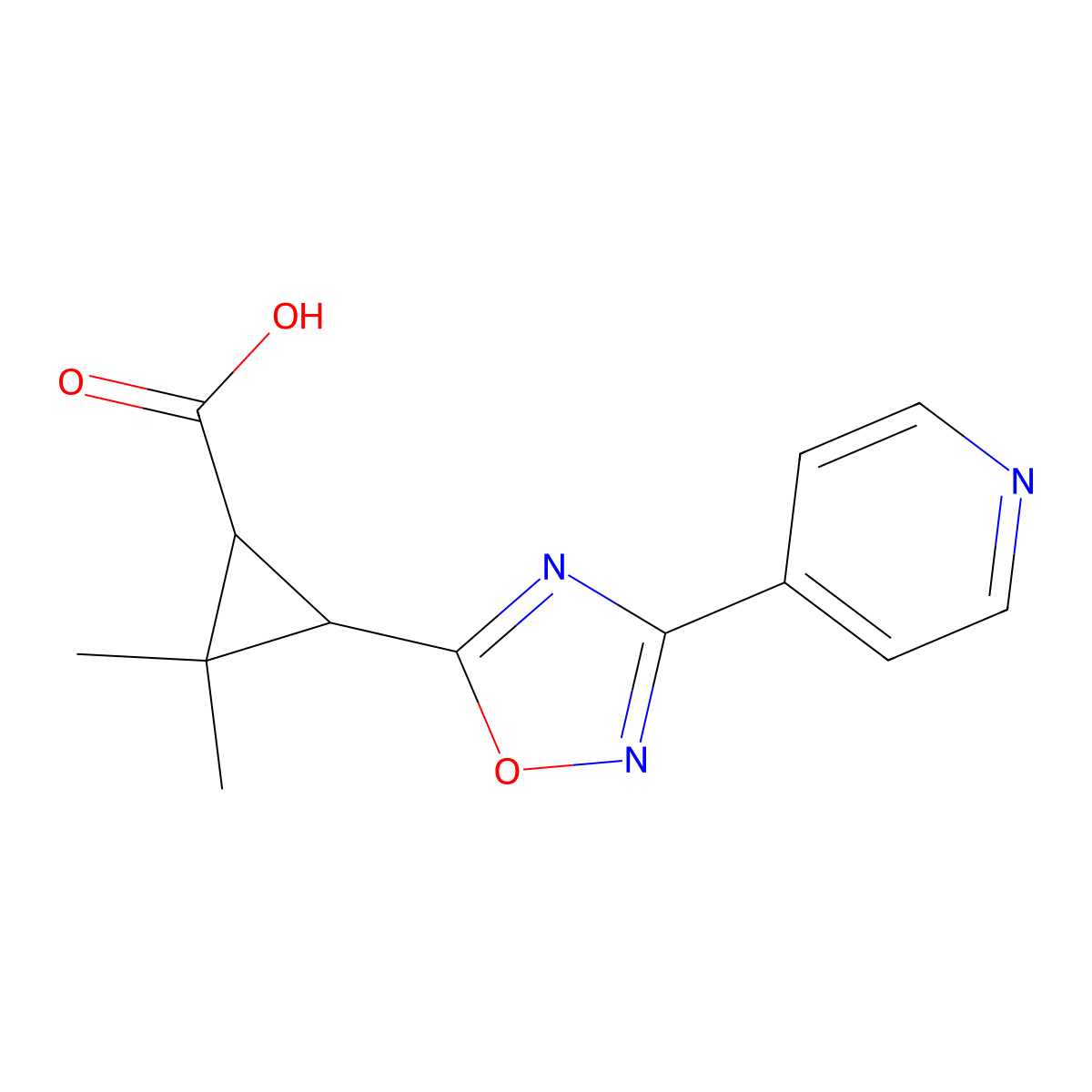 2,2-Dimethyl-3-(3-(pyridin-4-yl)-1,2,4-oxadiazol-5-yl)cyclopropanecarboxylic acid molecular structure, CAS 1374408-29-3