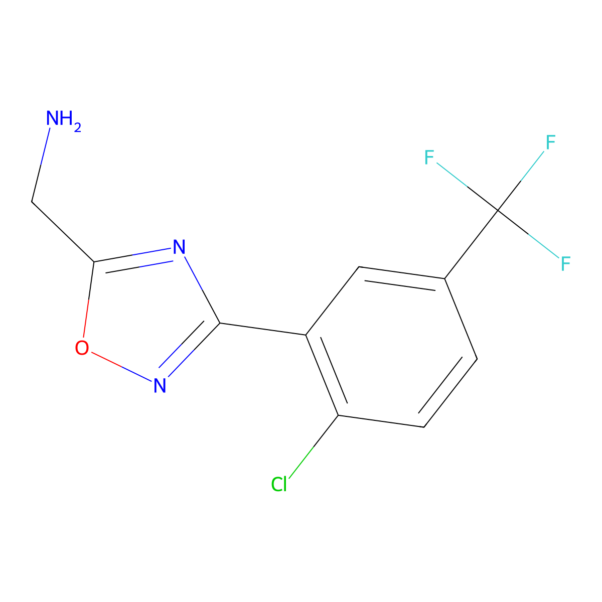 1-{3-[2-Chloro-5-(trifluoromethyl)phenyl]-1,2,4-oxadiazol-5-yl}methanamine molecular structure, CAS 1374408-41-9