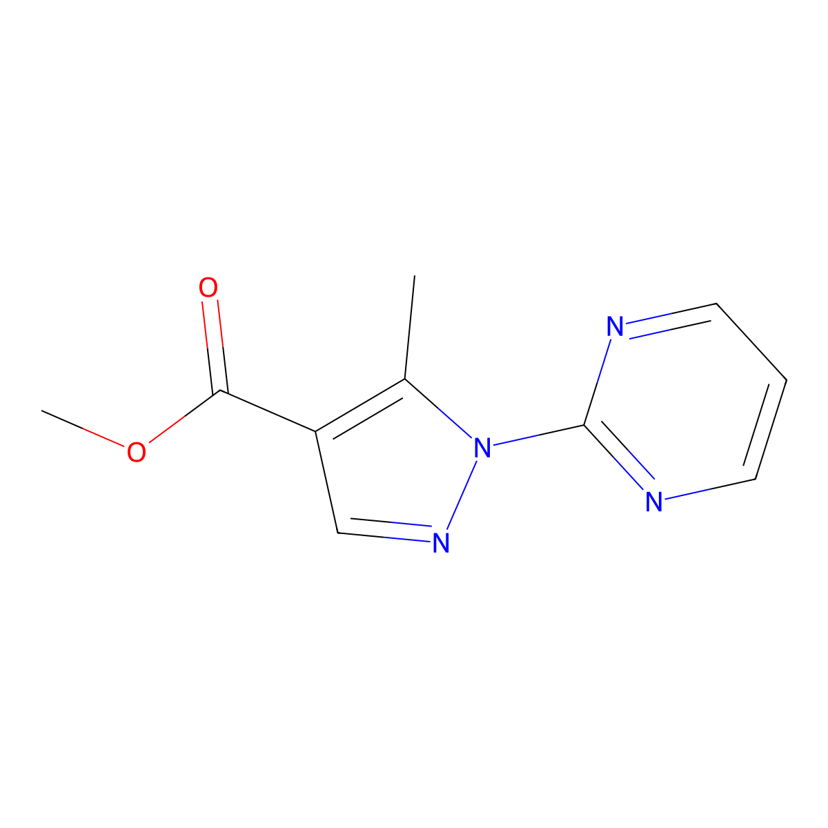 methyl 5-methyl-1-(pyrimidin-2-yl)-1H-pyrazole-4-carboxylate molecular structure, CAS 1374408-45-3