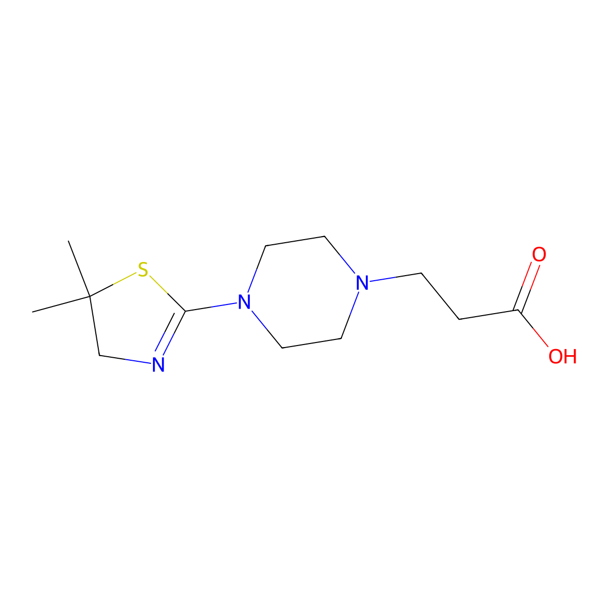3-[4-(5,5-Dimethyl-4,5-dihydro-1,3-thiazol-2-yl)piperazin-1-yl]propanoic acid molecular structure, CAS 1374408-50-0