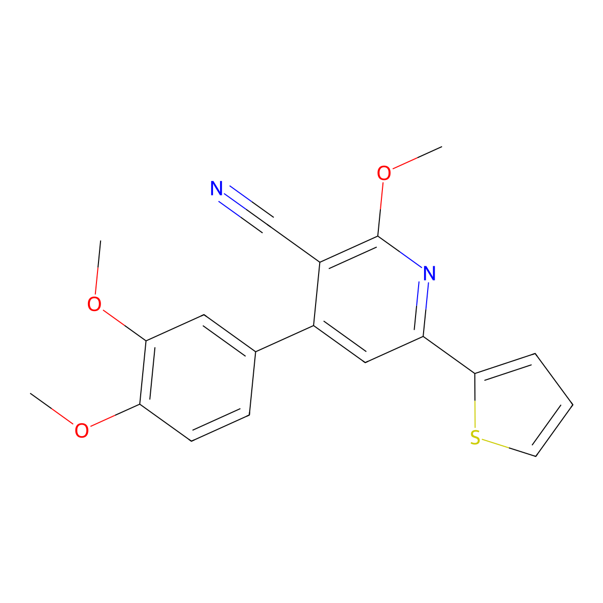 4-(3,4-Dimethoxyphenyl)-2-methoxy-6-(2-thienyl)nicotinonitrile molecular structure, CAS 137444-74-7