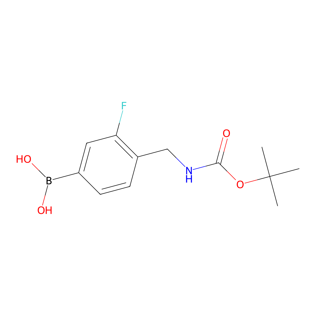 (4-(((tert-Butoxycarbonyl)amino)methyl)-3-fluorophenyl)boronic acid molecular structure, CAS 1374451-80-5