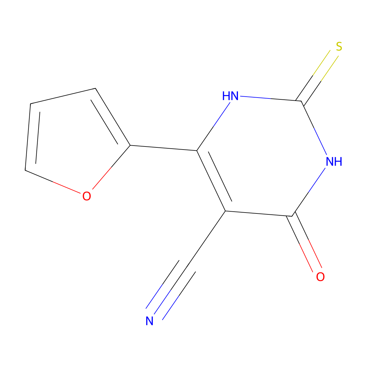 4-(2-Furyl)-2-mercapto-6-oxo-1,6-dihydropyrimidine-5-carbonitrile molecular structure, CAS 137446-90-3