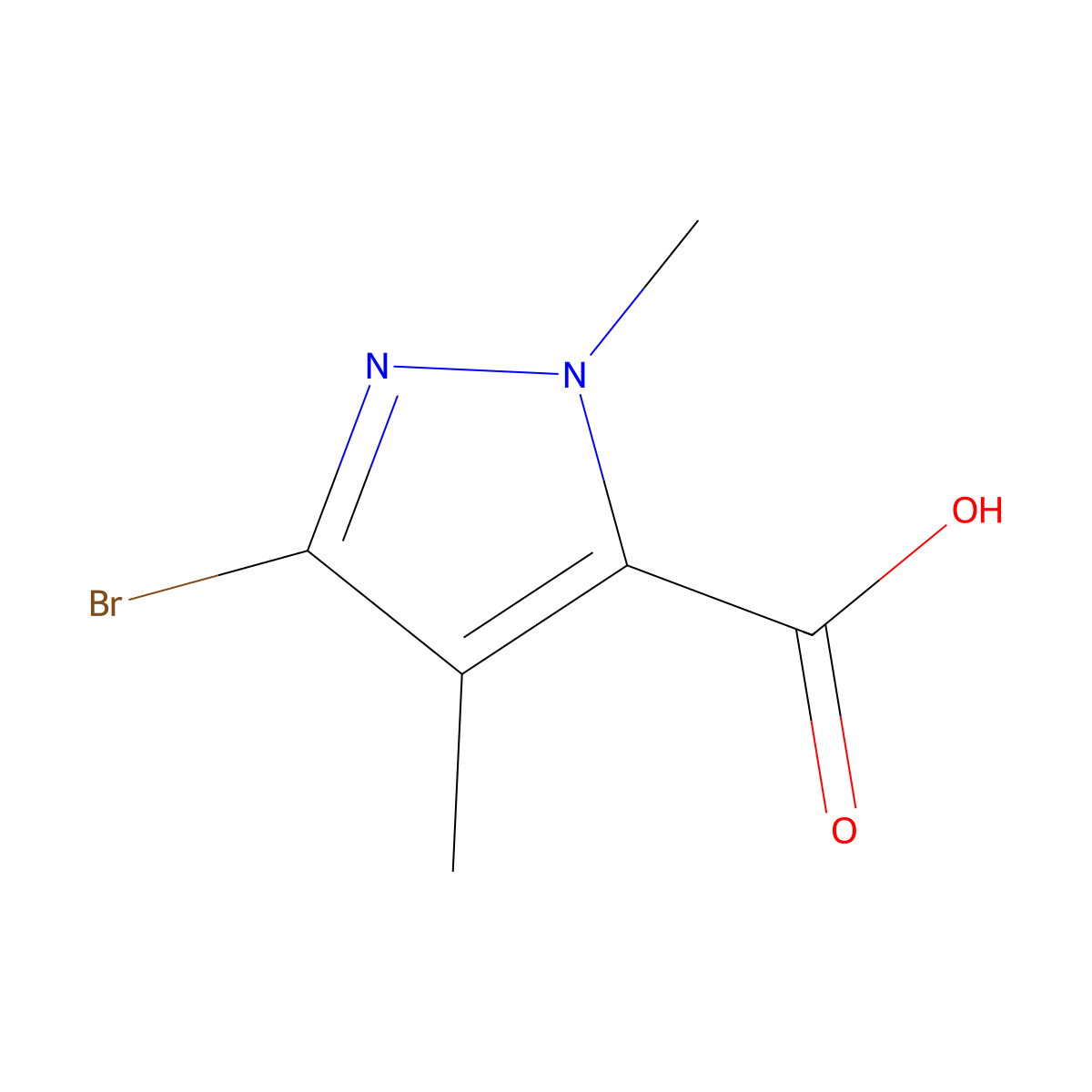 3-Bromo-1,4-dimethyl-1H-pyrazole-5-carboxylic acid molecular structure, CAS 13745-19-2