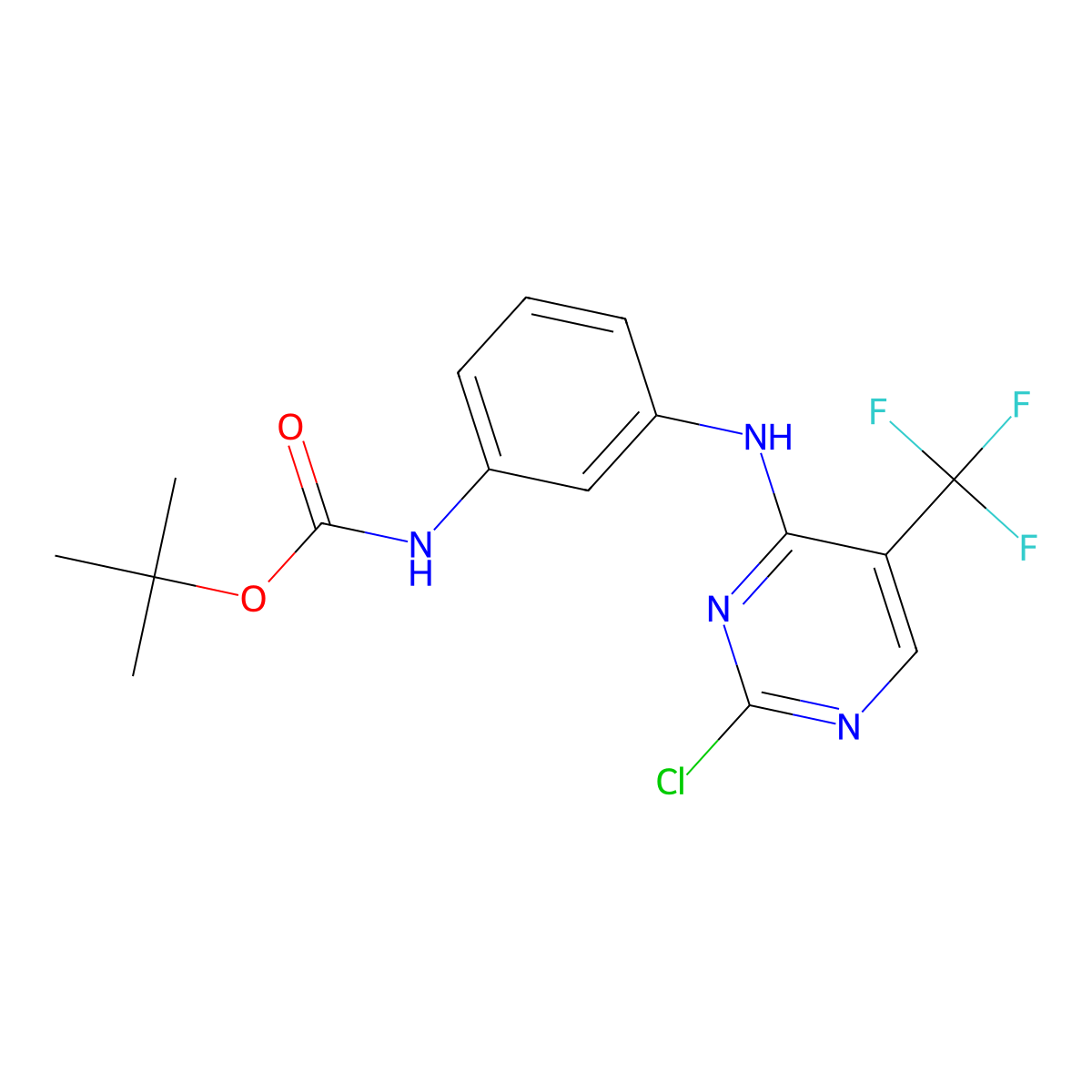 Tert-butyl 3-(2-chloro-5-(trifluoromethyl)pyrimidin-4-ylamino)phenylcarbamate molecular structure, CAS 1374507-23-9
