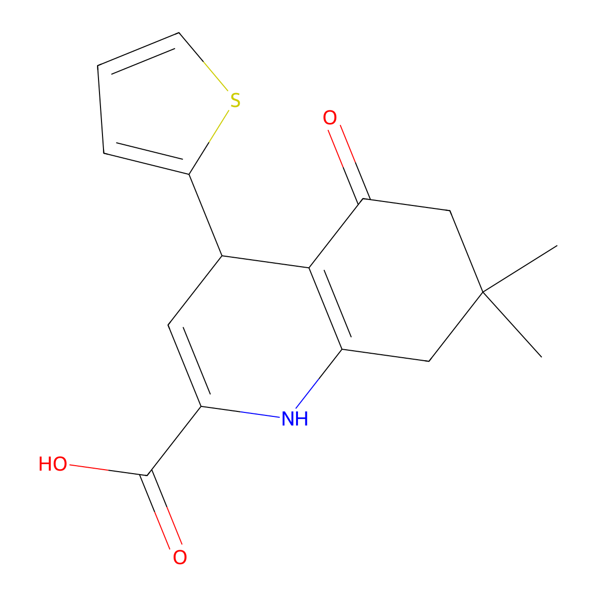 7,7-Dimethyl-5-oxo-4-(2-thienyl)-1,4,5,6,7,8-hexahydroquinoline-2-carboxylic acid molecular structure, CAS 1374509-29-1