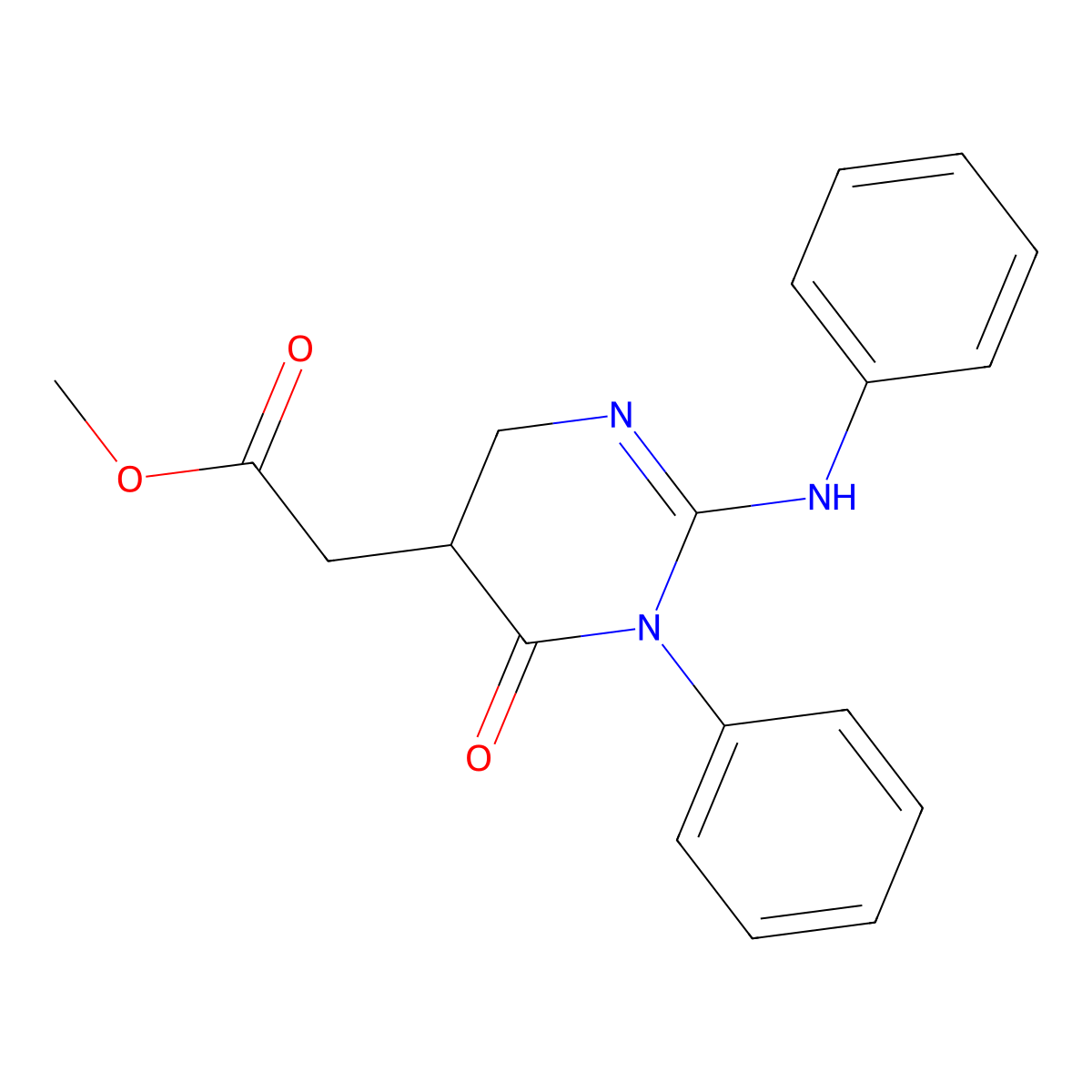 Methyl (2-anilino-6-oxo-1-phenyl-1,4,5,6-tetrahydropyrimidin-5-yl)acetate molecular structure, CAS 1374509-44-0