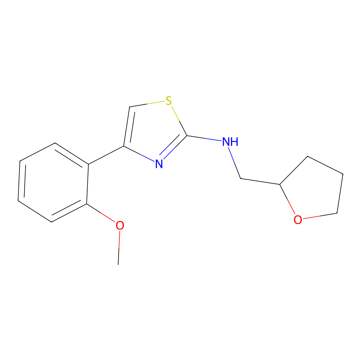 2-Thiazolamine, 4-(2-methoxyphenyl)-N-[(tetrahydro-2-furanyl)methyl]- molecular structure, CAS 1374509-62-2