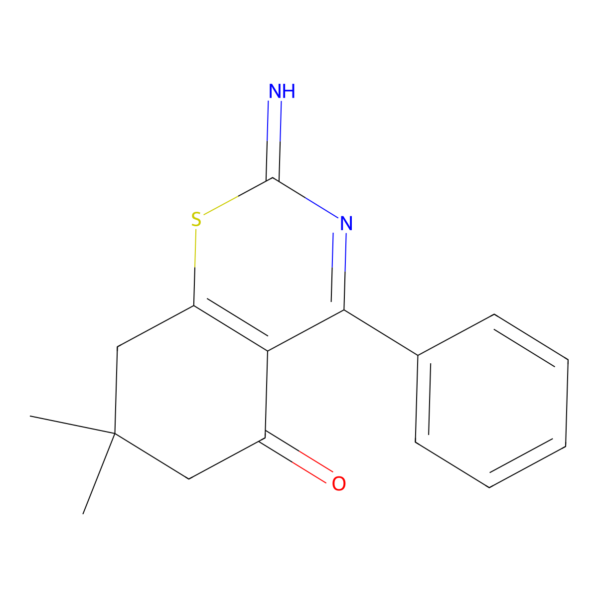 2-imino-7,7-dimethyl-4-phenyl-2,6,7,8-tetrahydro-5H-1,3-benzothiazin-5-one molecular structure, CAS 1374509-65-5