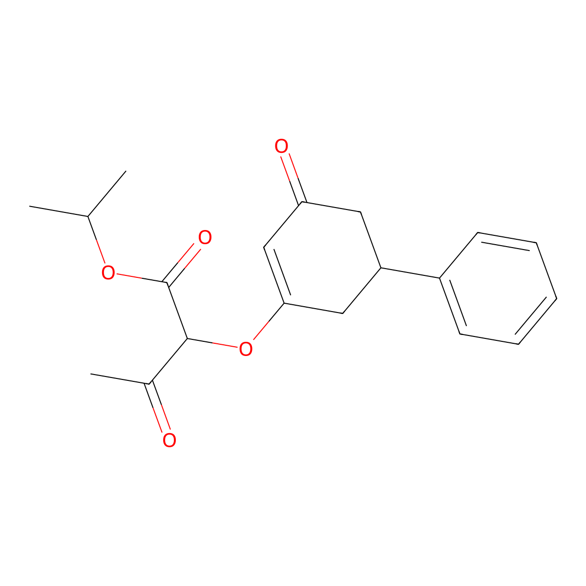 Isopropyl 3-oxo-2-[(3-oxo-5-phenylcyclohex-1-en-1-yl)oxy]butanoate molecular structure, CAS 1374509-66-6