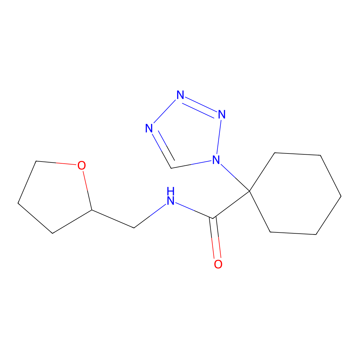 N-(tetrahydrofuran-2-ylmethyl)-1-(1H-tetrazol-1-yl)cyclohexanecarboxamide molecular structure, CAS 1374509-79-1