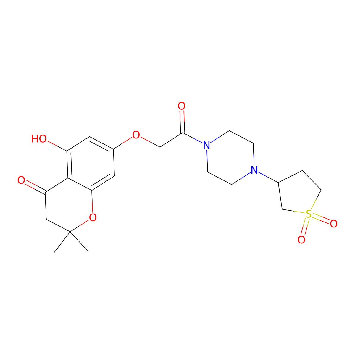 7-{2-[4-(1,1-dioxidotetrahydrothiophen-3-yl)piperazin-1-yl]-2-oxoethoxy}-5-hydroxy-2,2-dimethyl-2,3-dihydro-4H-chromen-4-one molecular structure, CAS 1374509-90-6