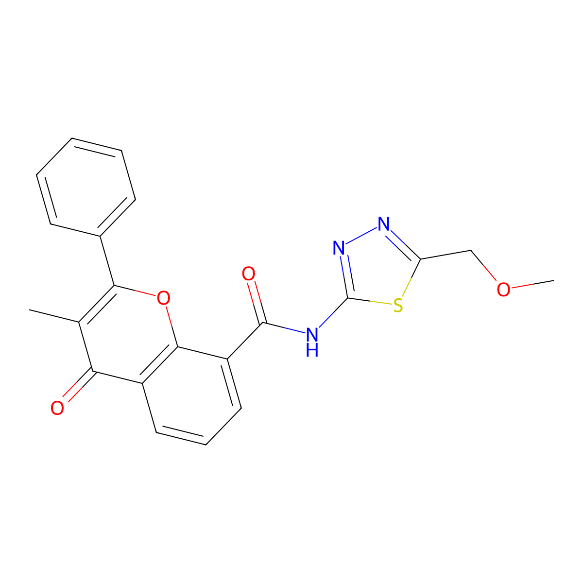N-(5-(methoxymethyl)-1,3,4-thiadiazol-2-yl)-3-methyl-4-oxo-2-phenyl-4H-chromene-8-carboxamide molecular structure, CAS 1374511-96-2
