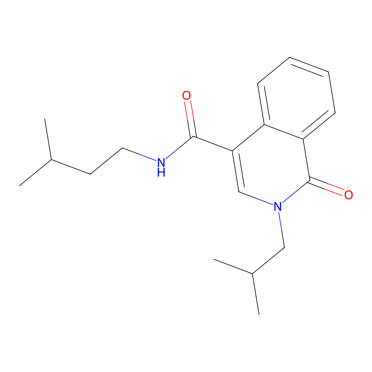 2-isobutyl-N~4~-isopentyl-1-oxo-1,2-dihydro-4-isoquinolinecarboxamide molecular structure, CAS 1374512-13-6