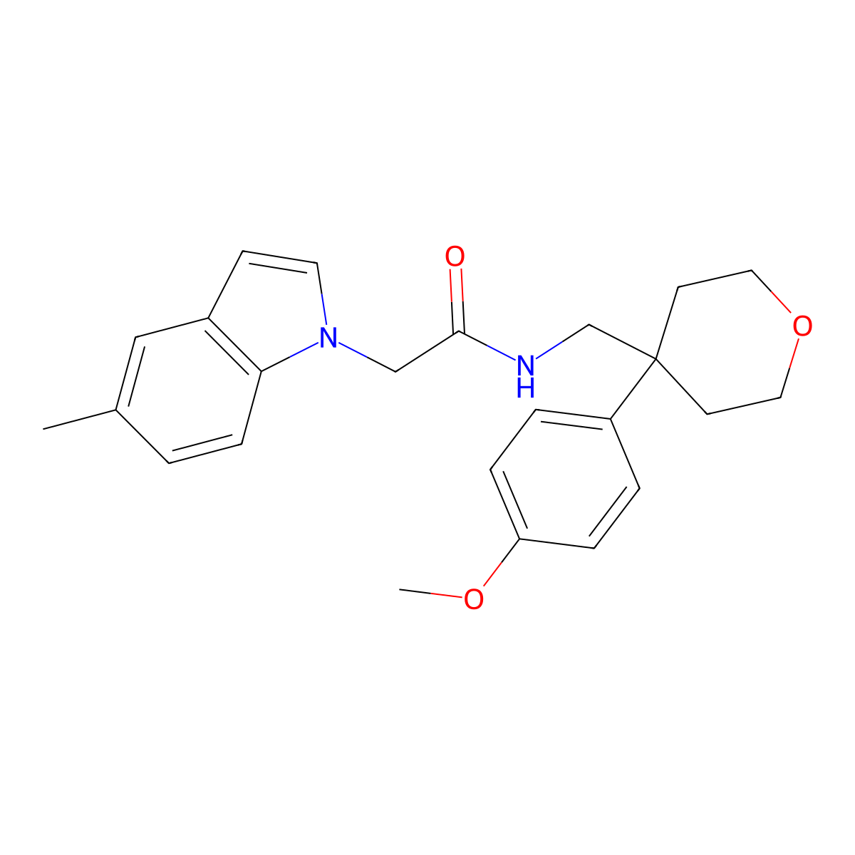N-{[4-(4-methoxyphenyl)tetrahydro-2H-pyran-4-yl]methyl}-2-(5-methyl-1H-indol-1-yl)acetamide molecular structure, CAS 1374512-22-7