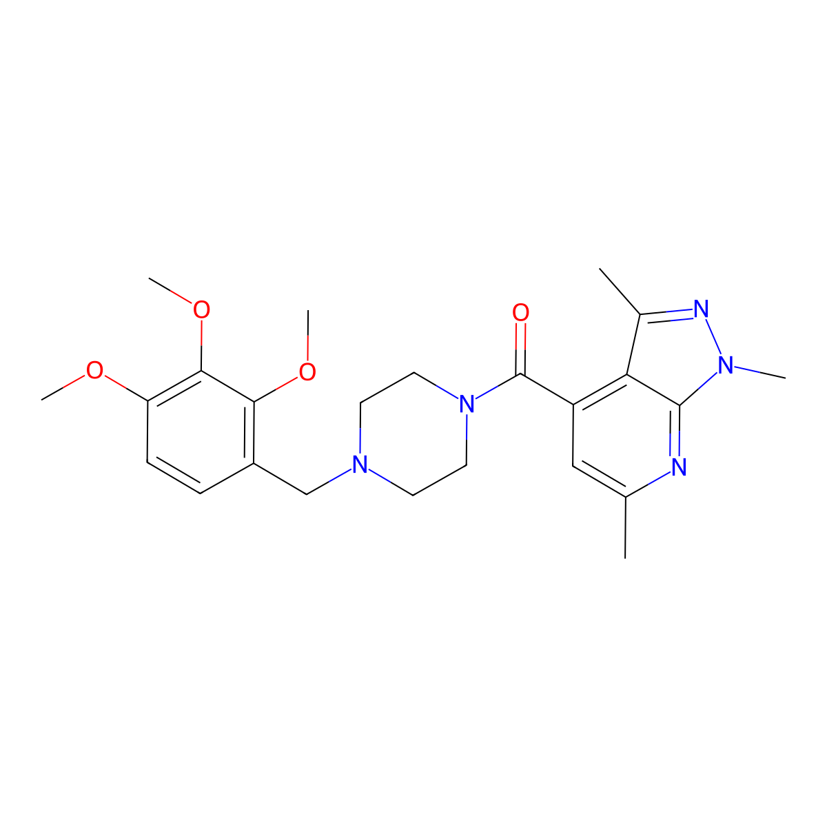 [4-(2,3,4-trimethoxybenzyl)piperazino](1,3,6-trimethyl-1H-pyrazolo[3,4-b]pyridin-4-yl)methanone molecular structure, CAS 1374512-38-5