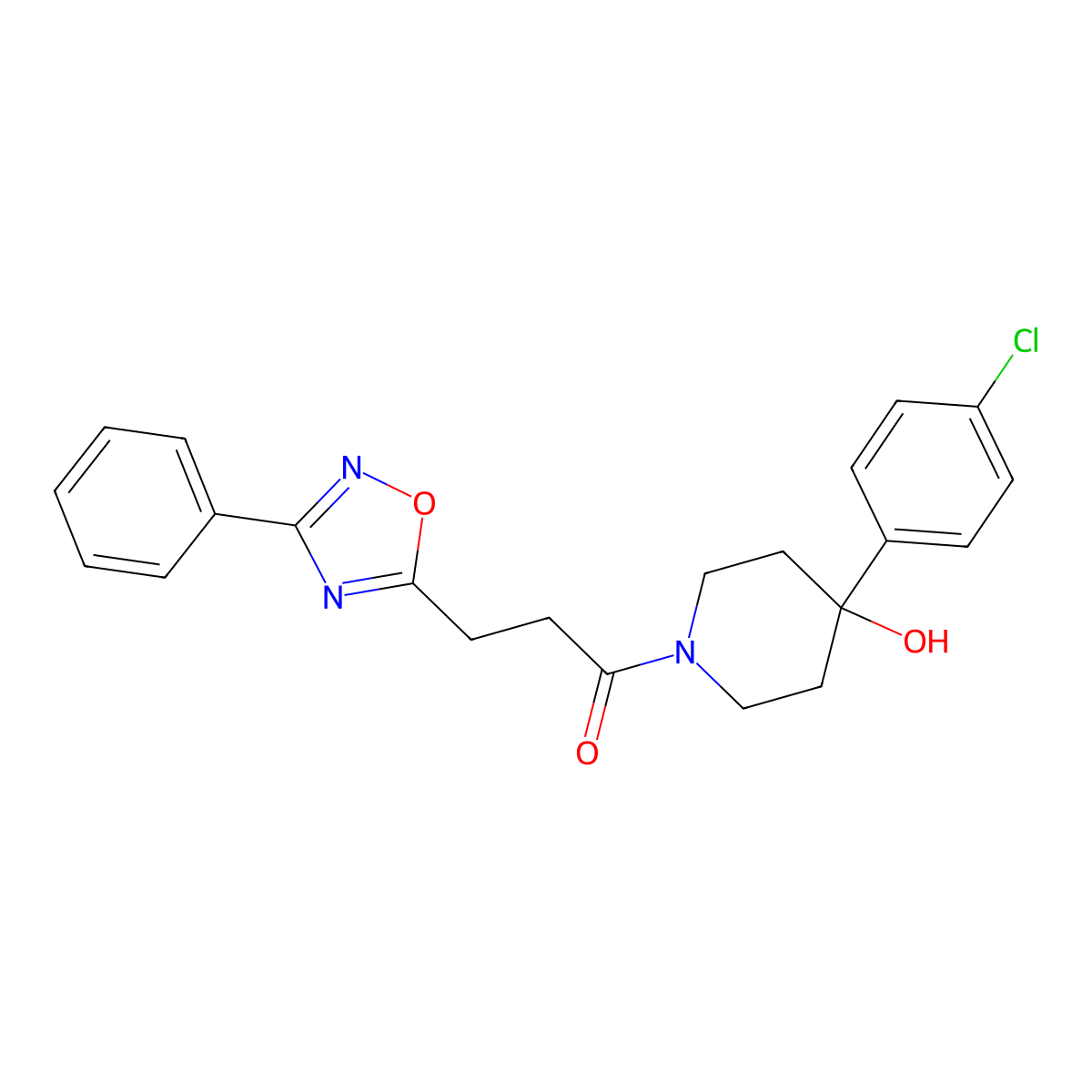 1-[4-(4-Chlorophenyl)-4-hydroxypiperidin-1-yl]-3-(3-phenyl-1,2,4-oxadiazol-5-yl)propan-1-one molecular structure, CAS 1374512-54-5