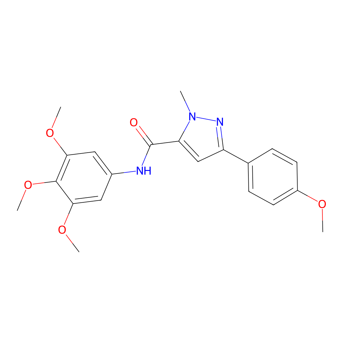 3-(4-methoxyphenyl)-1-methyl-N-(3,4,5-trimethoxyphenyl)-1H-pyrazole-5-carboxamide molecular structure, CAS 1374512-69-2