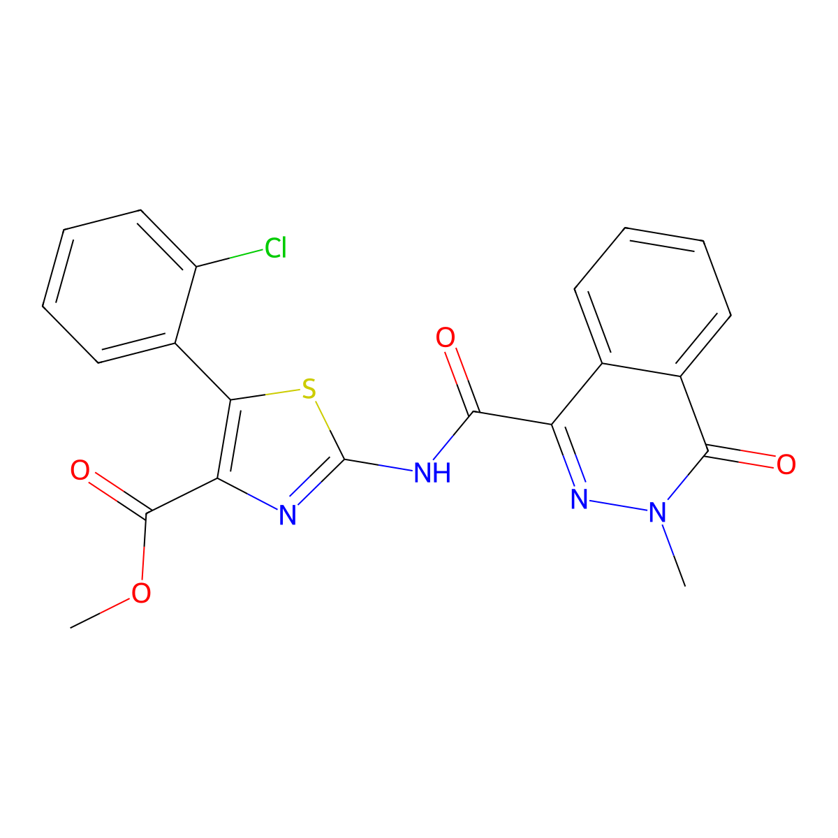 methyl (2Z)-5-(2-chlorophenyl)-2-{[(3-methyl-4-oxo-3,4-dihydrophthalazin-1-yl)carbonyl]imino}-2,3-dihydro-1,3-thiazole-4-carboxylate molecular structure, CAS 1374512-72-7