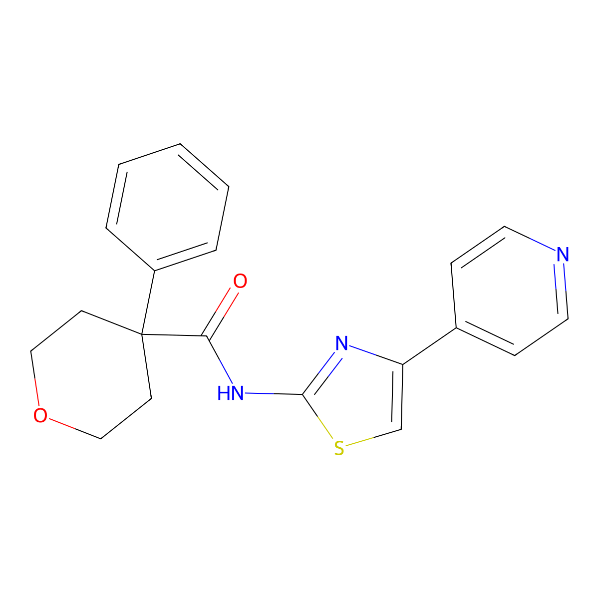 4-phenyl-N-[(2E)-4-(pyridin-4-yl)-1,3-thiazol-2(3H)-ylidene]tetrahydro-2H-pyran-4-carboxamide molecular structure, CAS 1374512-82-9