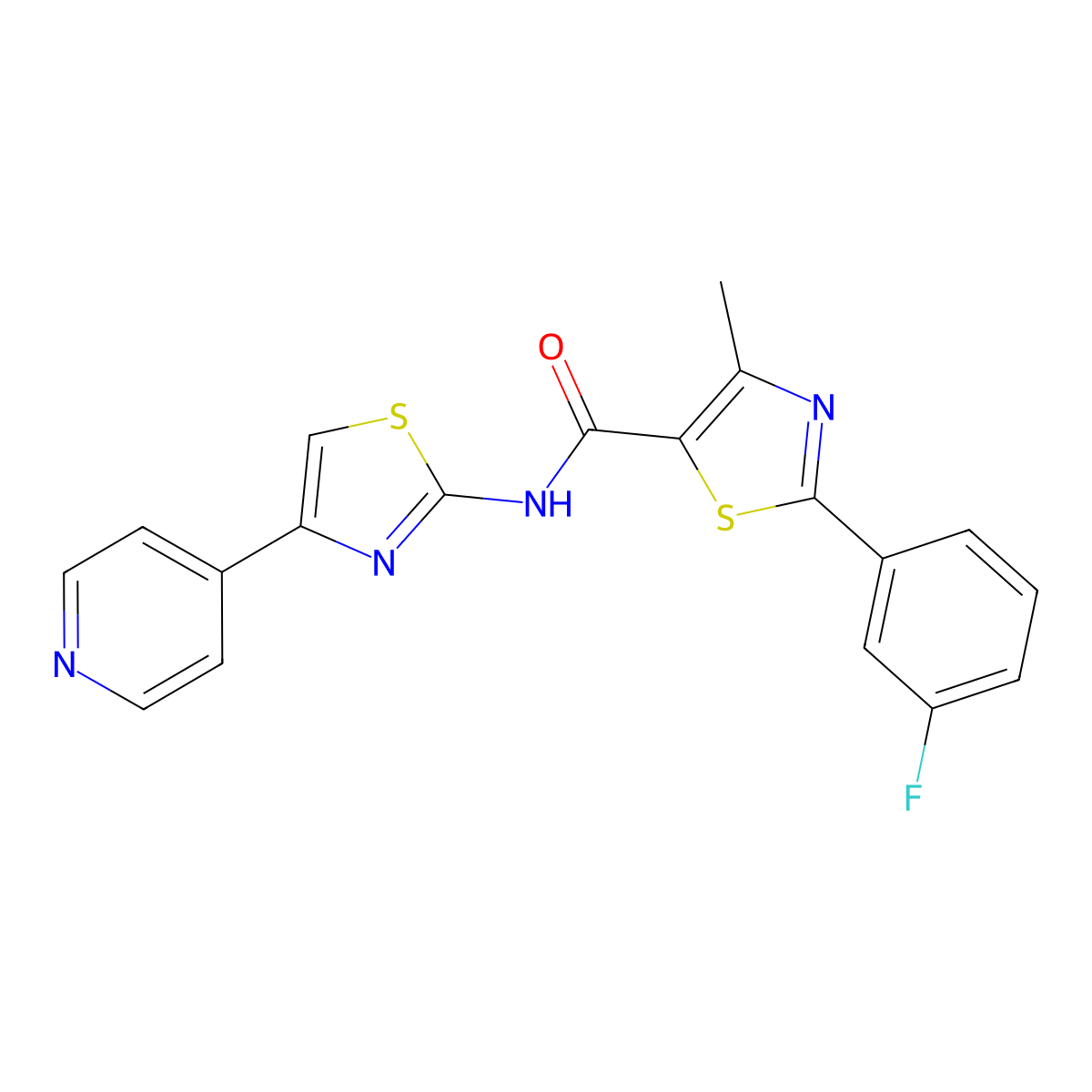 2-(3-fluorophenyl)-4-methyl-N-[4-(pyridin-4-yl)-1,3-thiazol-2-yl]-1,3-thiazole-5-carboxamide molecular structure, CAS 1374512-87-4
